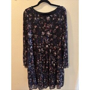 Torrid Plus Size 3/3xl Black Floral Dress Long Sleeve Mesh Overlay With Pockets